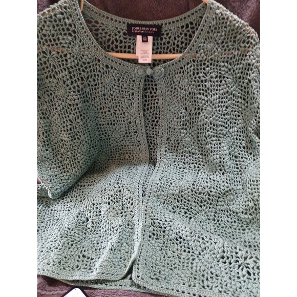 Jones Of New York Sleeveless Crochet-Knit Cardigan Sweater Turquoise W-2x [$109) - Picture 13 of 16